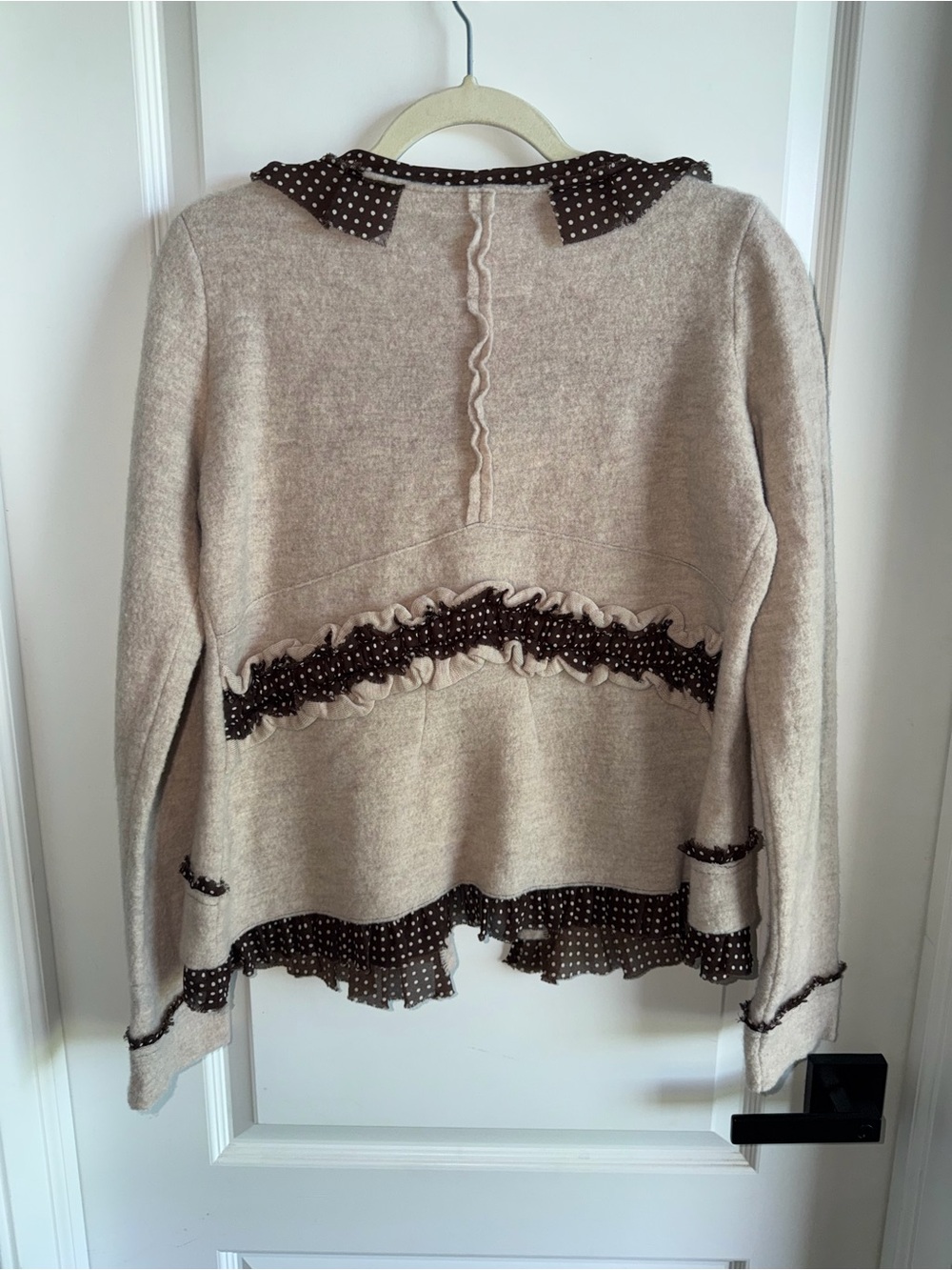 Anthropologie Sparrow Merino Wool Ruffle Cardigan Sweater Polka Dot Size Large - Picture 5 of 6